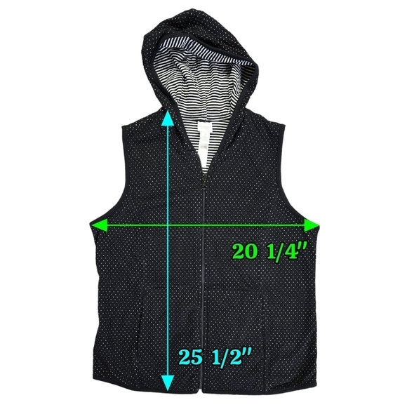 Chico's Weekends Black White Reversible Polka Dot Stripe Hooded Vest Pockets - Picture 5 of 11